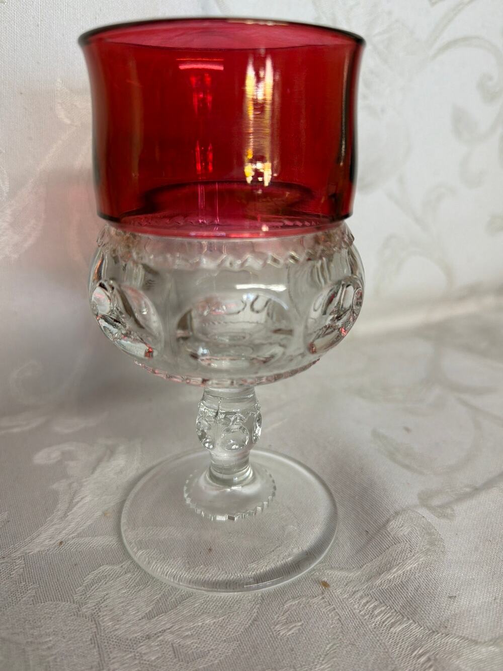 Vintage Kings Crown Thumbprint Ruby Red Flashed Goblet